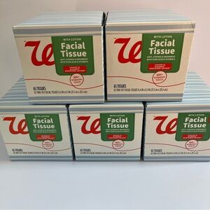 5 boxes 65 count Facial Tissue with Lotion - white and blue boxes